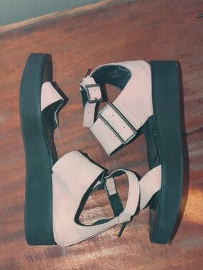 Helmut Lang Pink Suede Platform Buckle Sandals